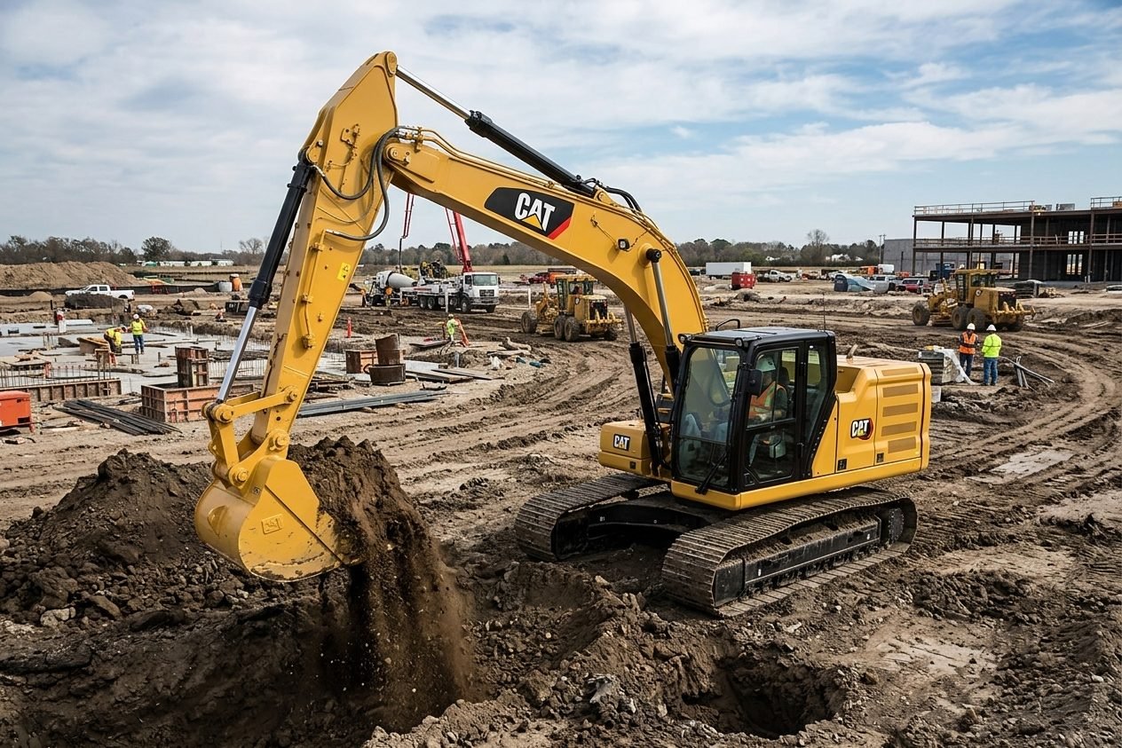 Excavadora moviendo tierra en proyecto